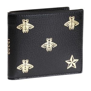 Gucci Gold Bee & Star Black Leather Bi-fold Wallet